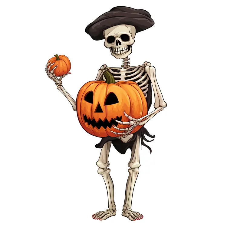 Skeleton Holding Pumpkins for Halloween