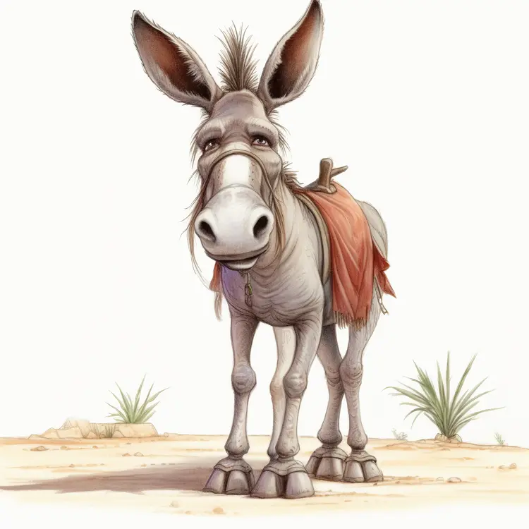 Cute Grey Donkey with Saddle in Desert