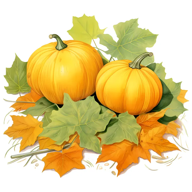 Autumn Pumpkins with Colorful Leaves