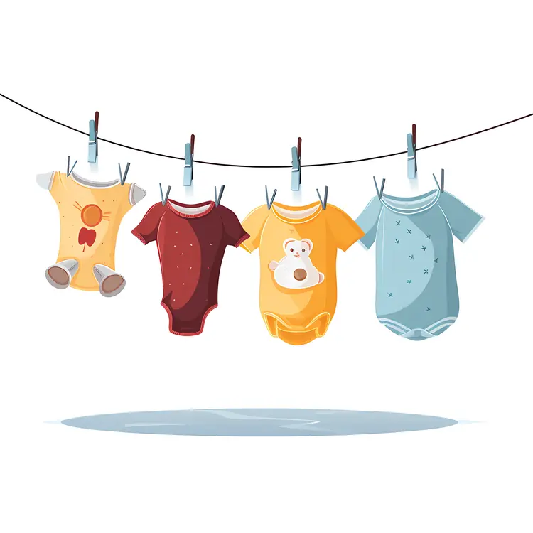 Cute Baby Onesies Hanging on Clothesline