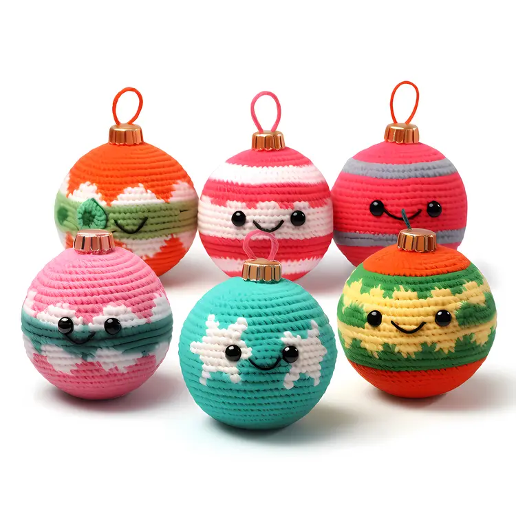Colorful Crochet Christmas Ornaments with Smiling Faces