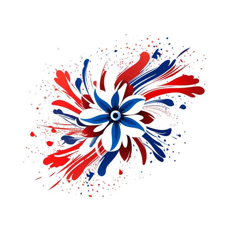 Abstract Red and Blue Flower with Splash Design