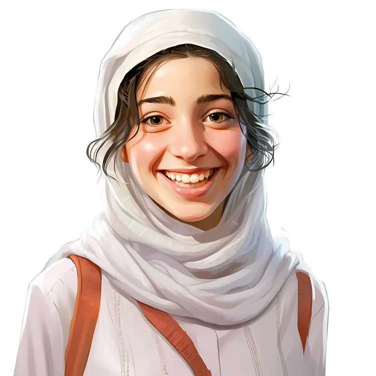 Smiling Girl in White Headscarf