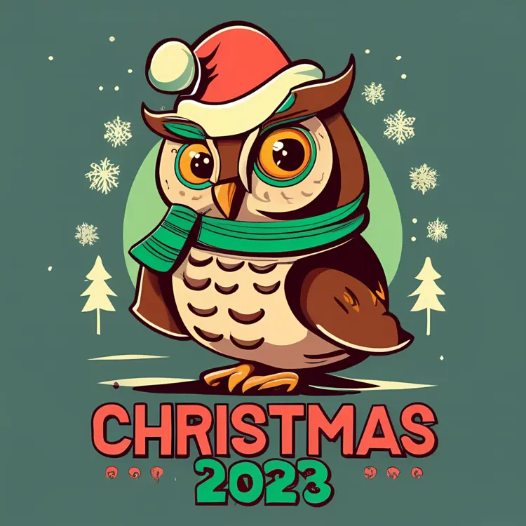 Owl with Christmas Hat and Scarf 2023