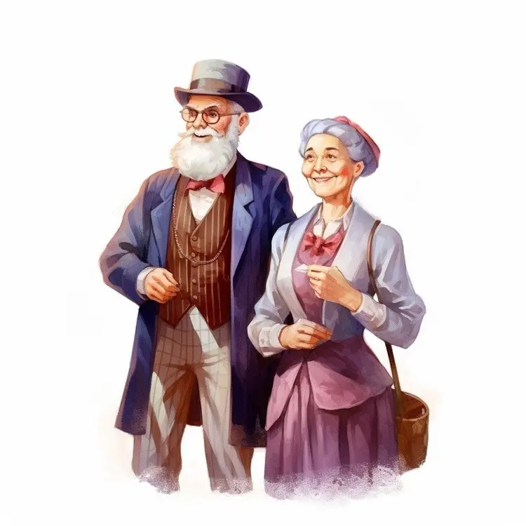 Colorful Vintage Elderly Couple Portrait