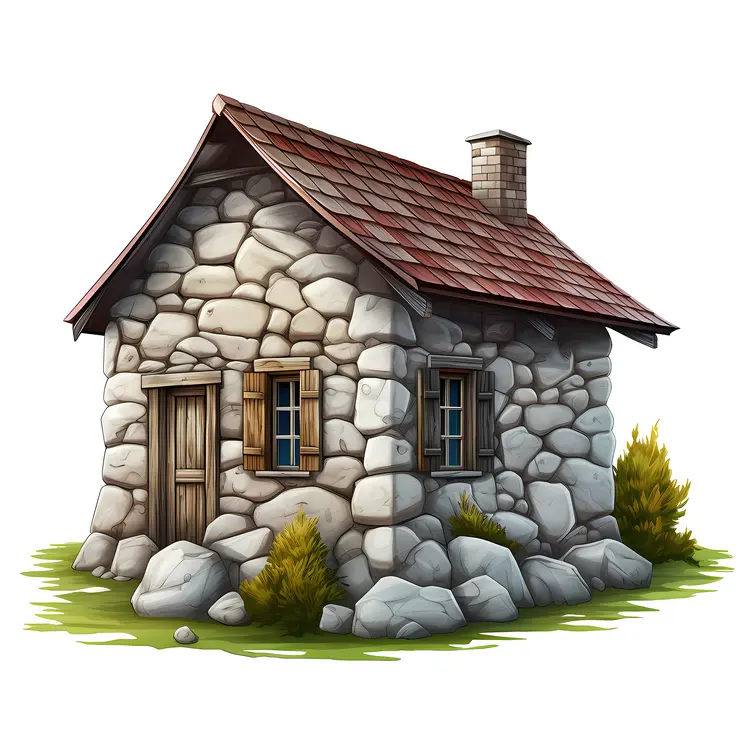 Small stone house with red roof