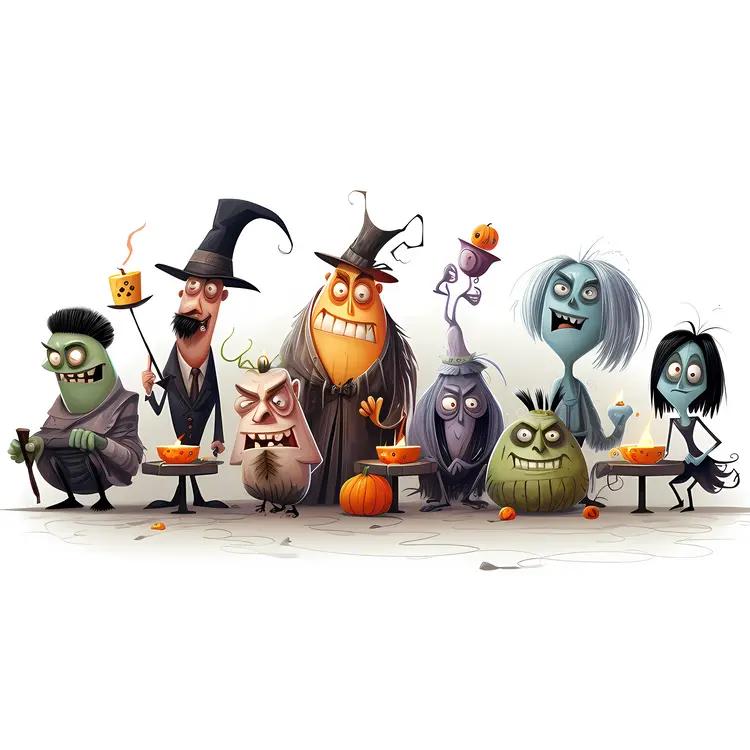 Cartoon Monsters Celebrating Halloween