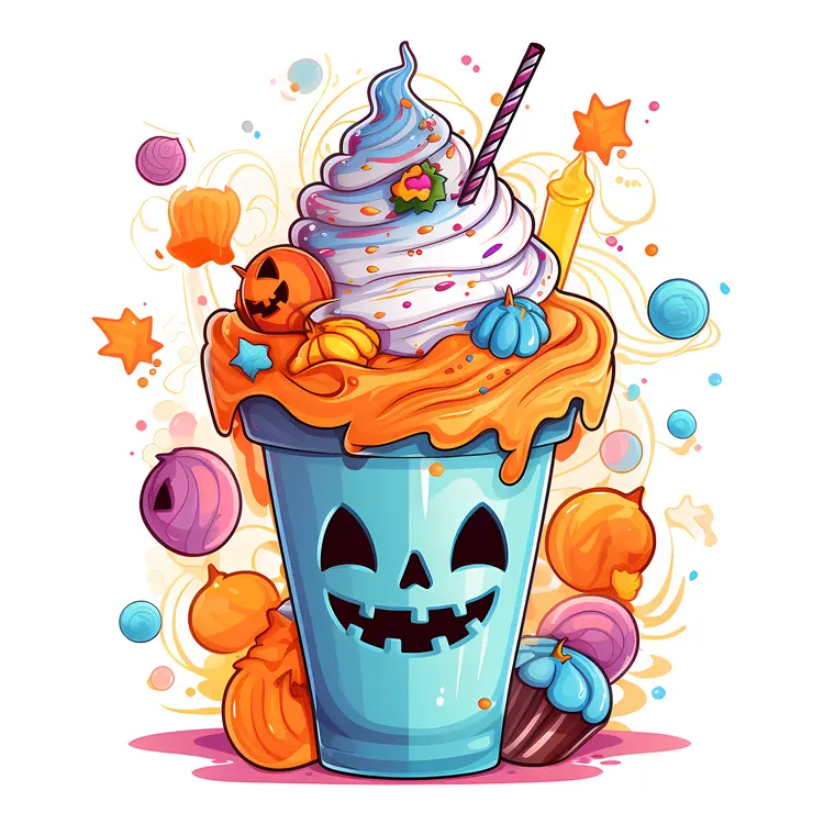 Halloween Themed Milkshake with Pumpkin Decorations