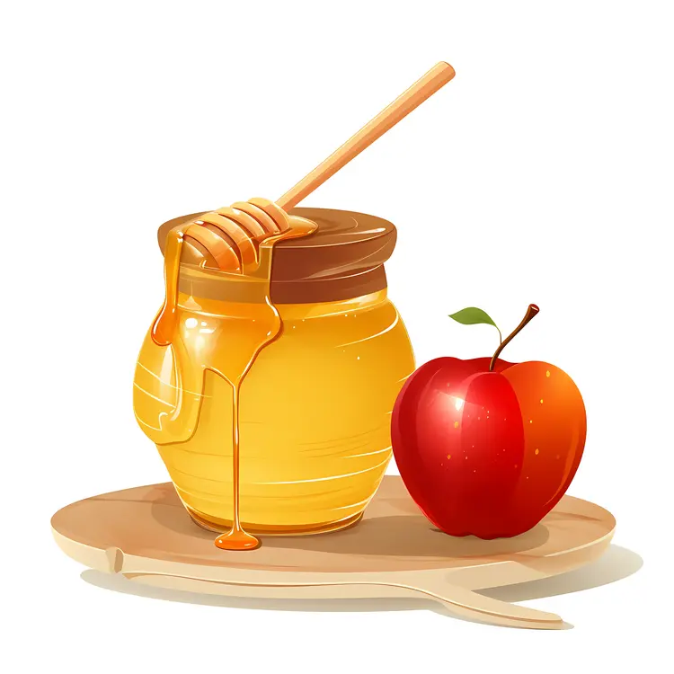Honey Jar and Apple for Rosh Hashanah Celebration