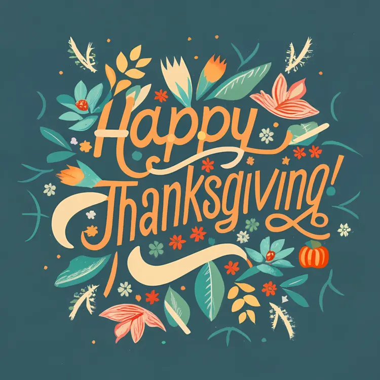Happy Thanksgiving Text with Floral Design