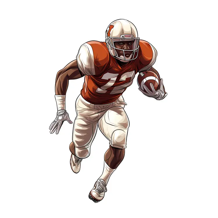 Football Player in Orange Jersey Running with Ball