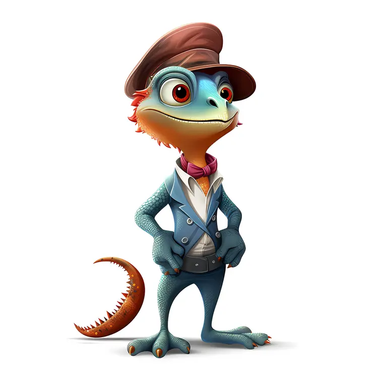 Stylish Lizard in a Suit and Hat