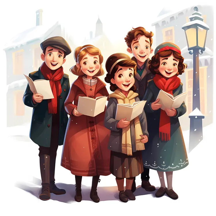 Caroling Children in Winter