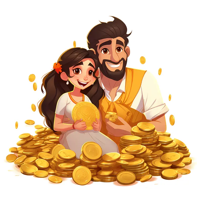 Happy Couple with Gold Coins