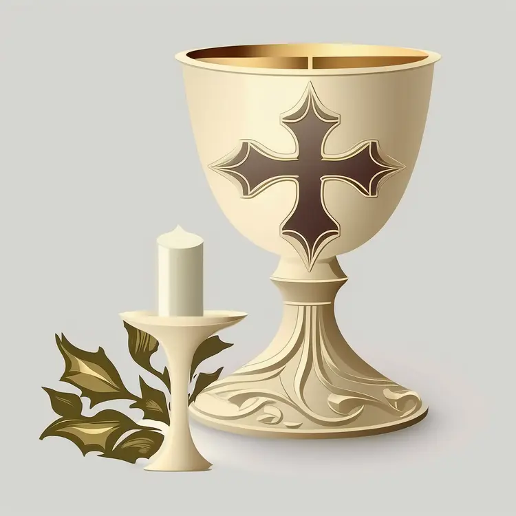 Golden Chalice with Candle and Holly Leaves