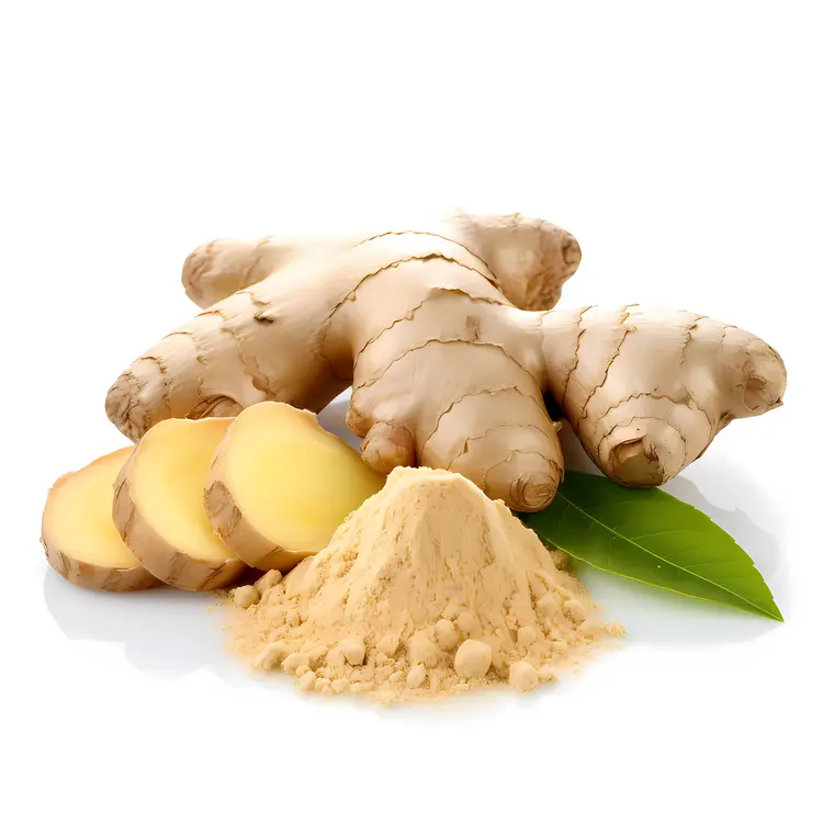 Ginger Root with Powder and Leaves