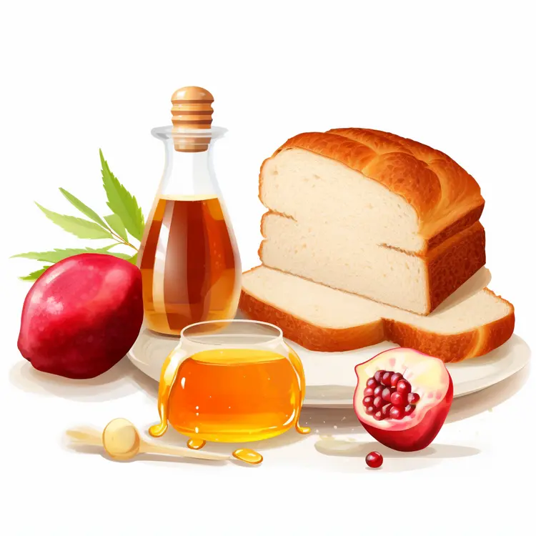 Traditional Rosh Hashanah Foods with Bread
 Honey
 and Fruits