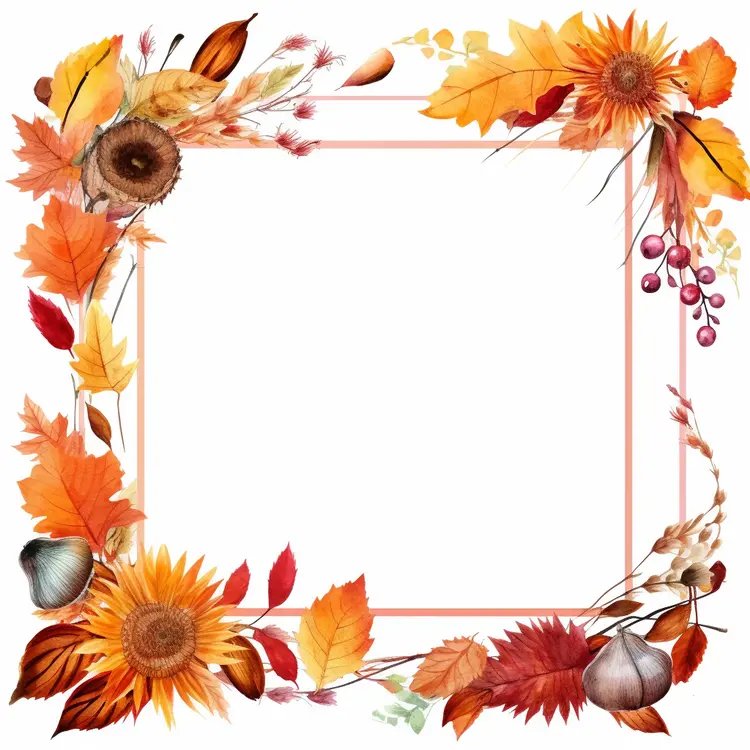Autumn Leaves Frame with Sunflowers