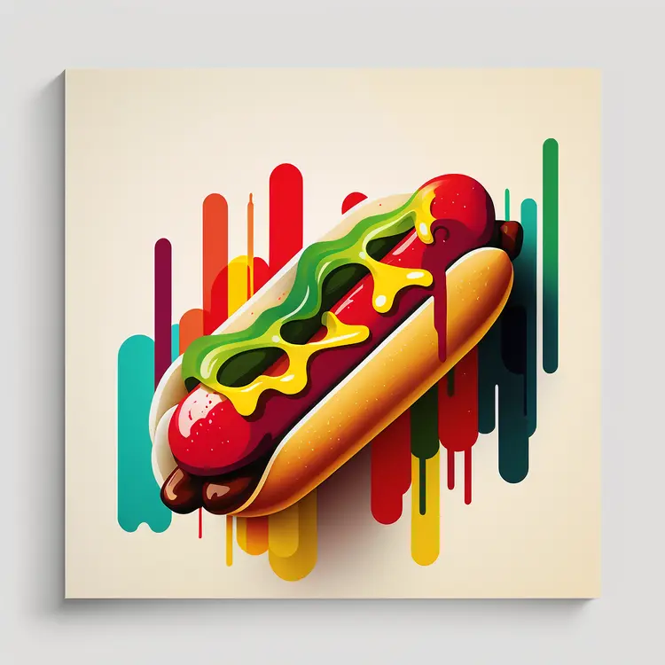 Colorful Hot Dog Illustration with Condiments
