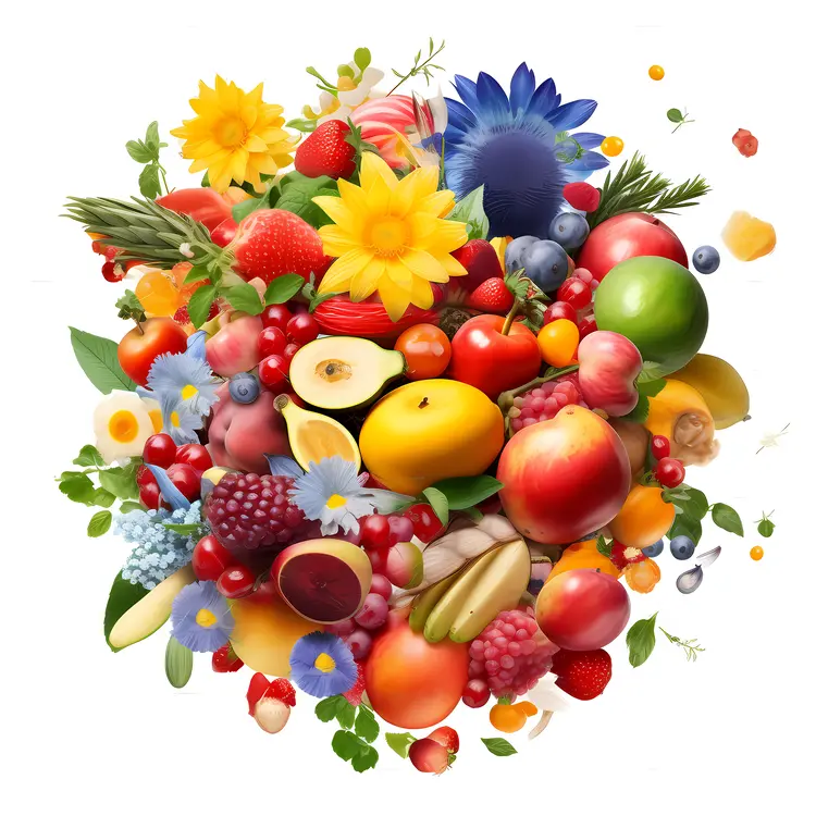 Colorful Fruits and Flowers Composition