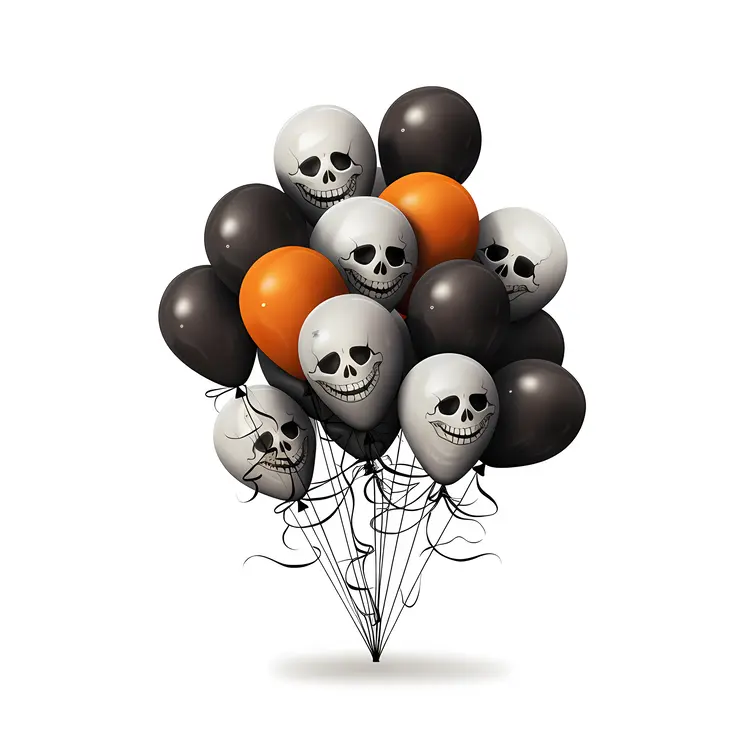 Black, White, and Orange Skull Halloween Balloons