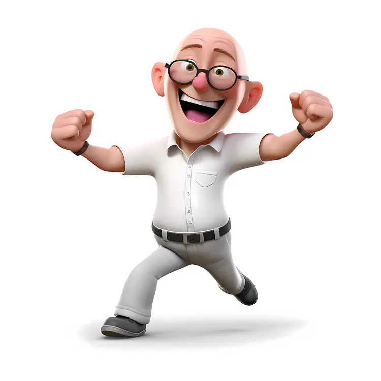 Happy Cartoon Bald Man with Glasses