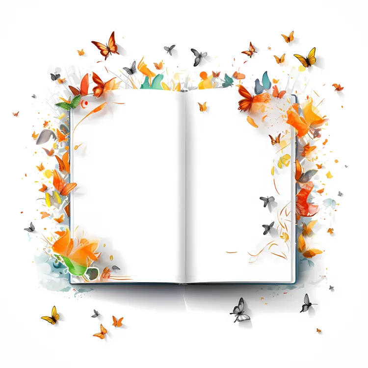 Open Book with Butterflies and Flowers