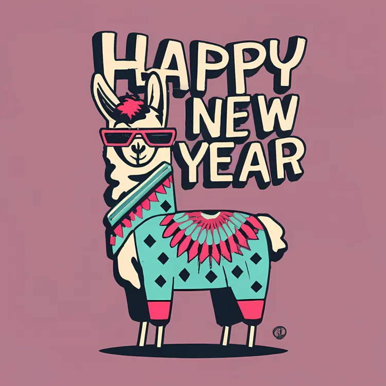 Happy New Year Greeting with Cool Llama