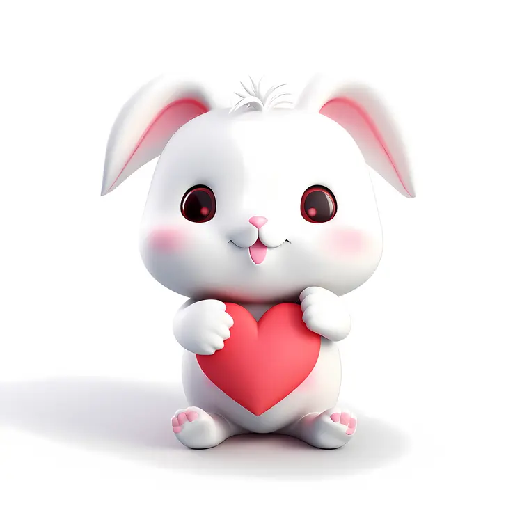 White Bunny Holding a Pink Heart