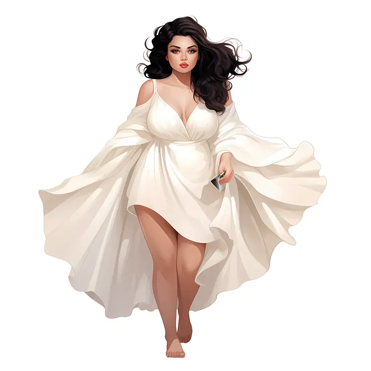 Elegant Woman in Flowing White Dress