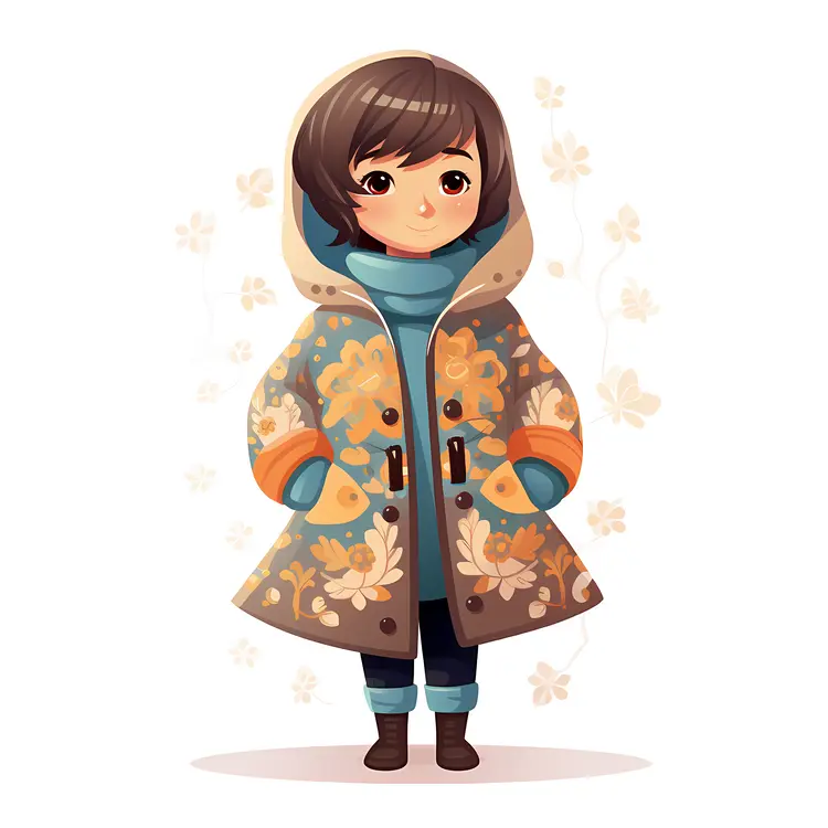 Cute Child in Floral Winter Coat