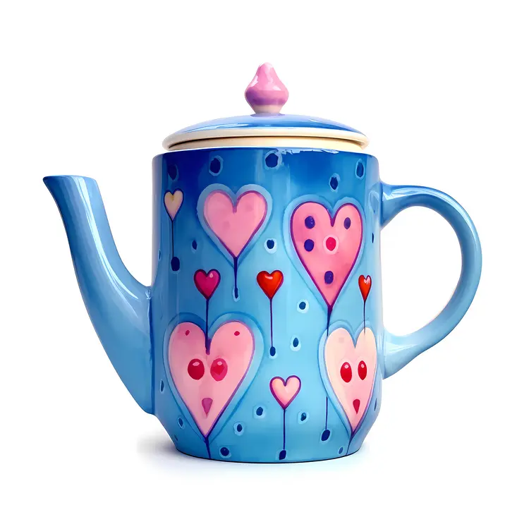 Cute Blue Teapot with Heart Designs