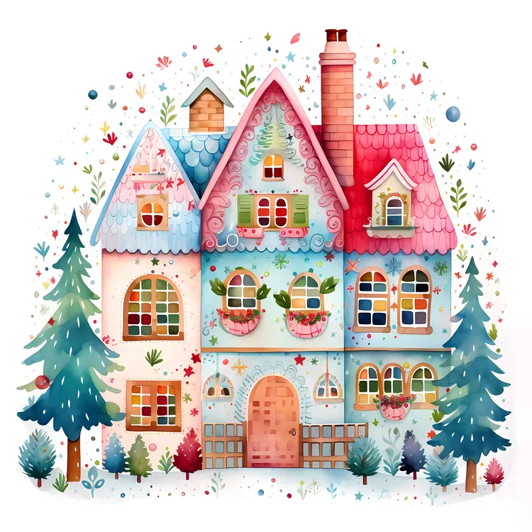 Colorful House with Christmas Decorations