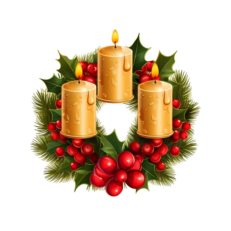Gold Candles in Christmas Wreath