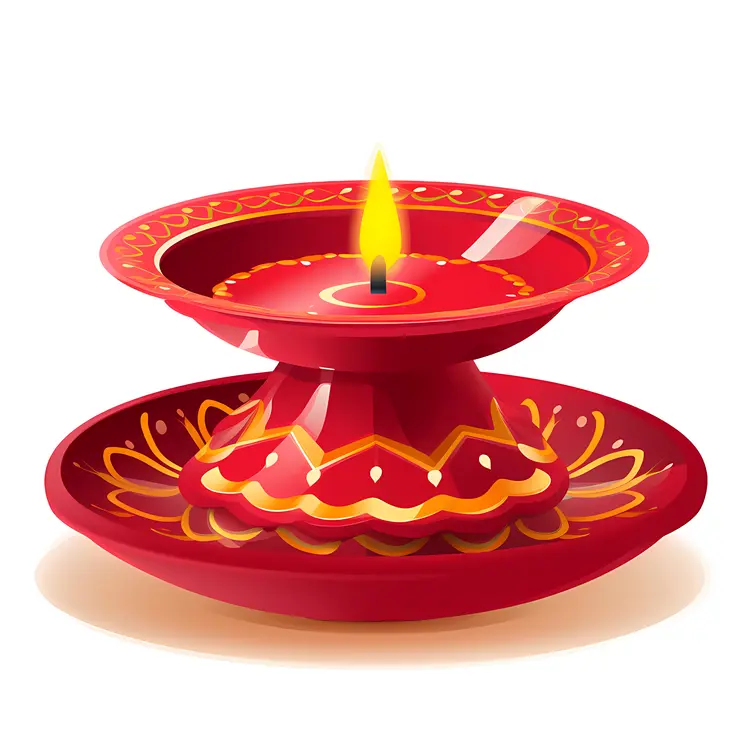 Red Candle Holder with Golden Accents