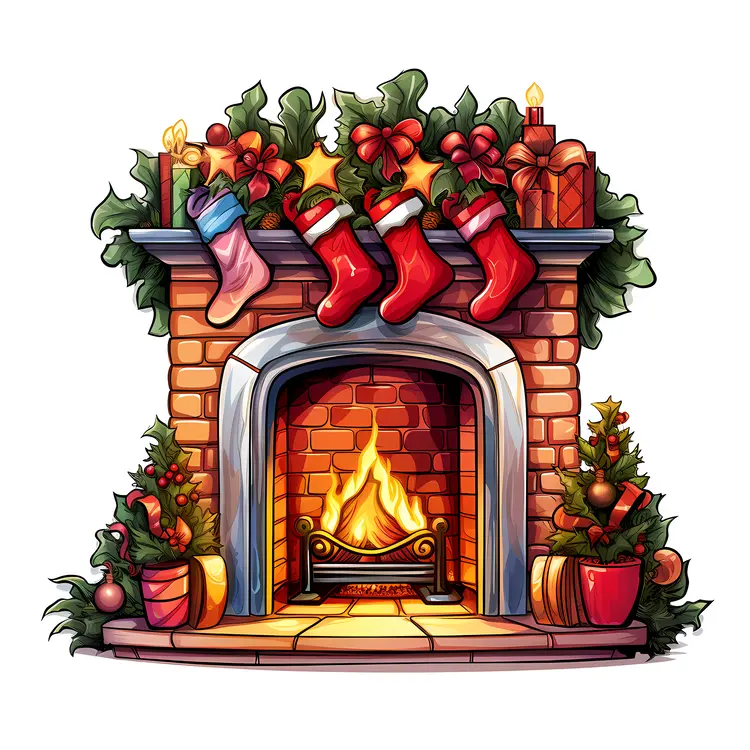 Cozy Christmas Fireplace with Stockings and Gifts