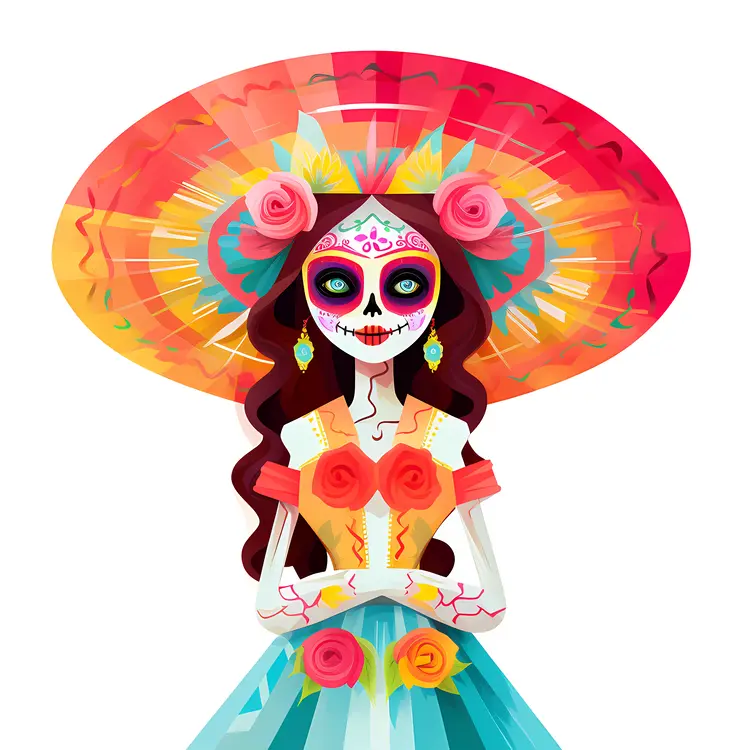 Colorful Sugar Skull Woman for Day of the Dead Celebration