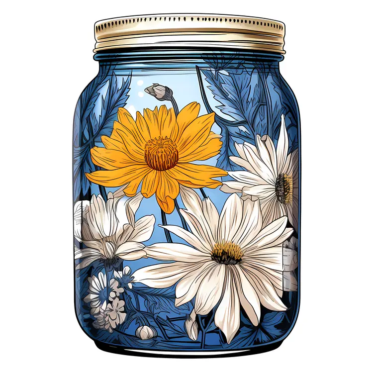 Decorative Jar with Yellow and White Flowers