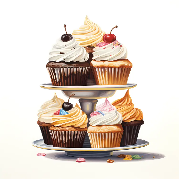 Tiered Stand of Assorted Cupcakes