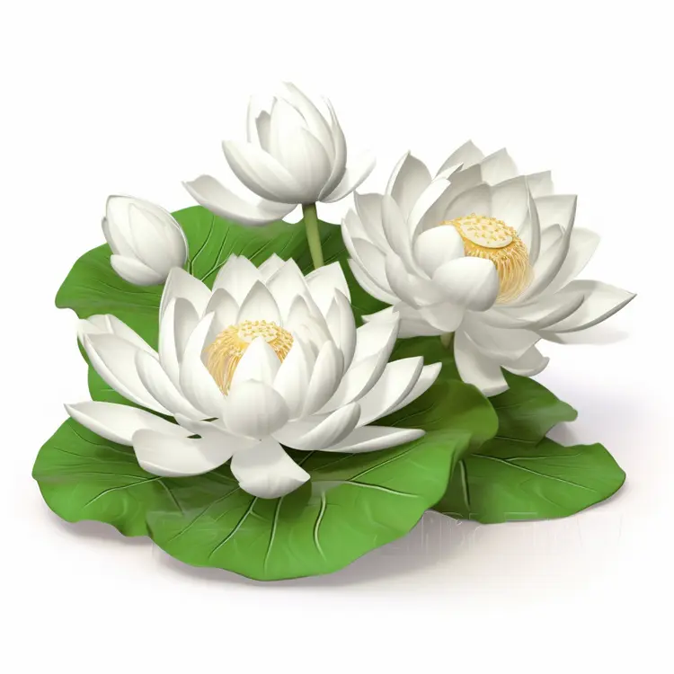 Beautiful White Lotus Flowers with Green Leaves