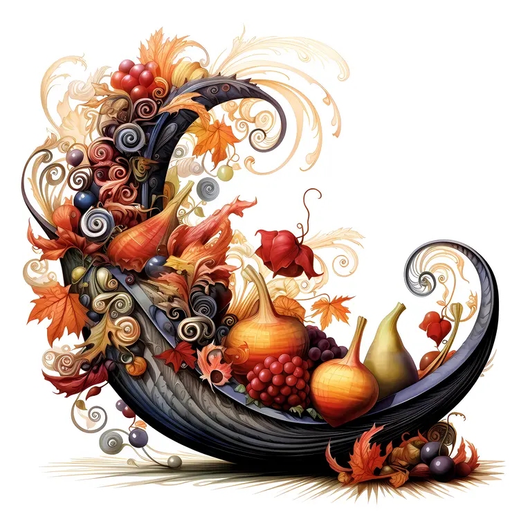 Cornucopia with Various Fruits and Vegetables