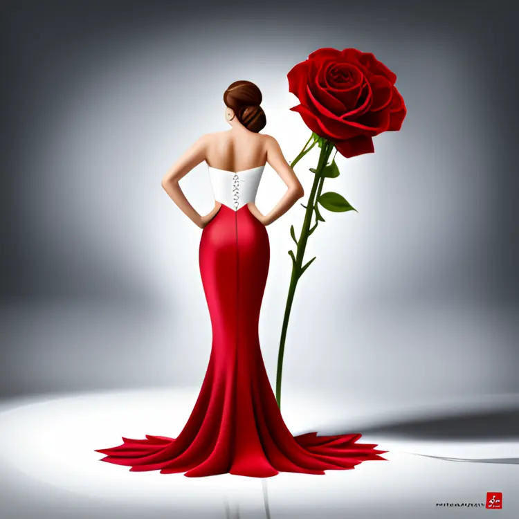 Elegant Woman in Red Dress with Rose