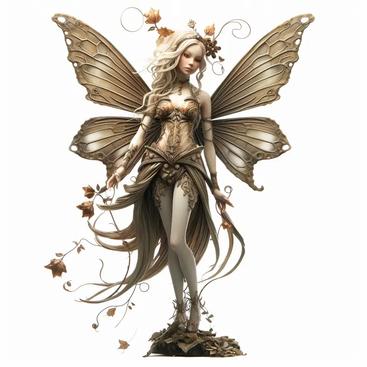 Elegant Fairy with Golden Wings in Fantasy Setting