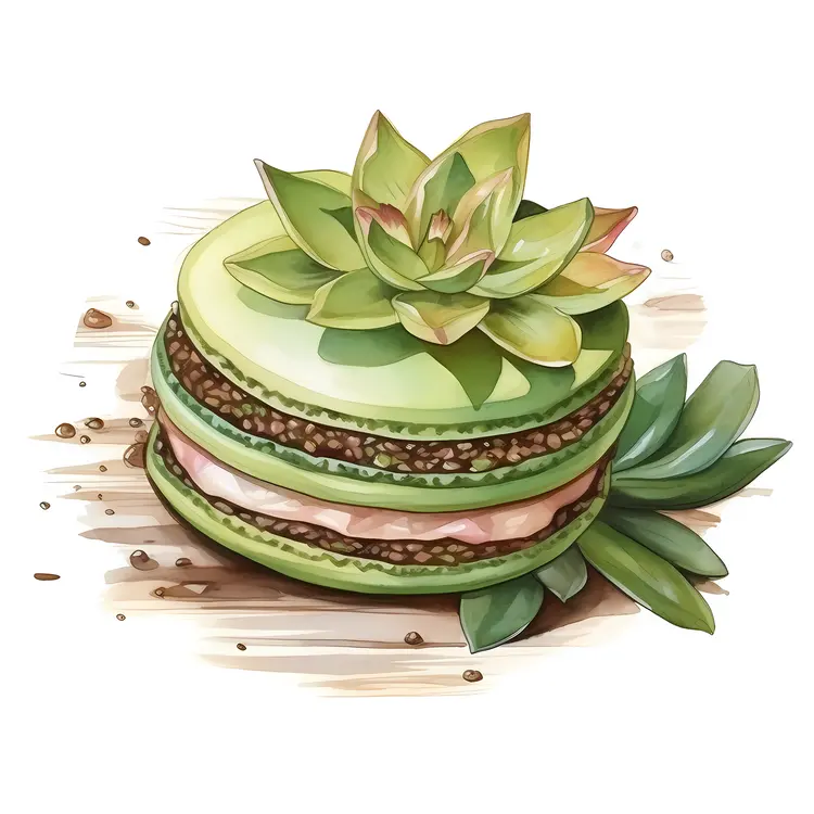Green Macaron with Succulent and Seeds