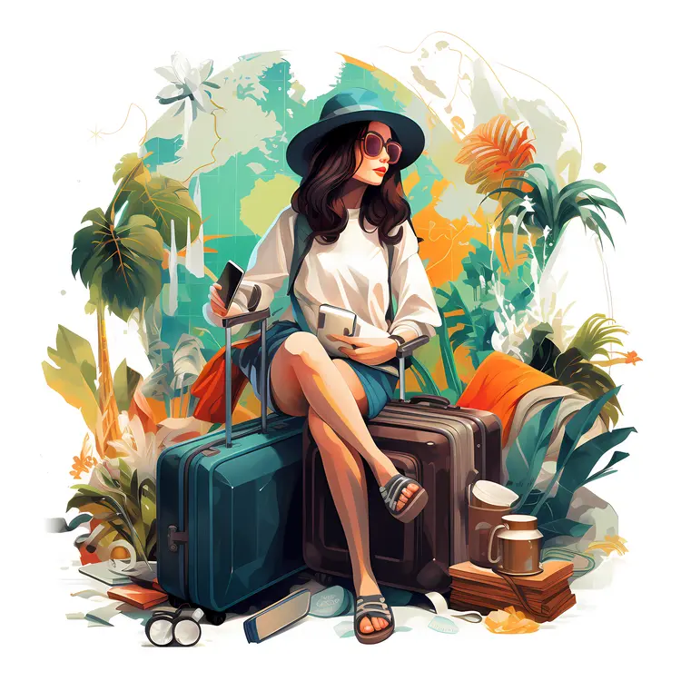 Woman with Luggage Ready for Vacation