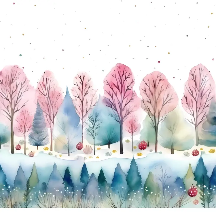 Winter Forest with Pink and Blue Trees
