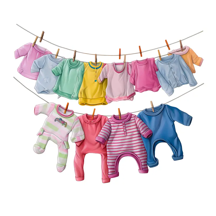 Colorful Baby Clothes Hanging on a Clothesline