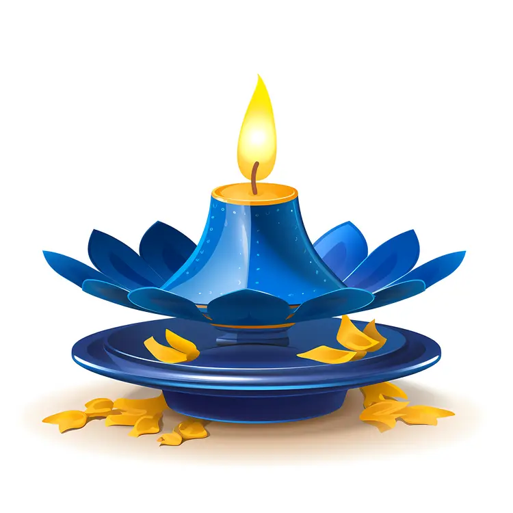 Blue Candle with Petals for Diwali Celebration