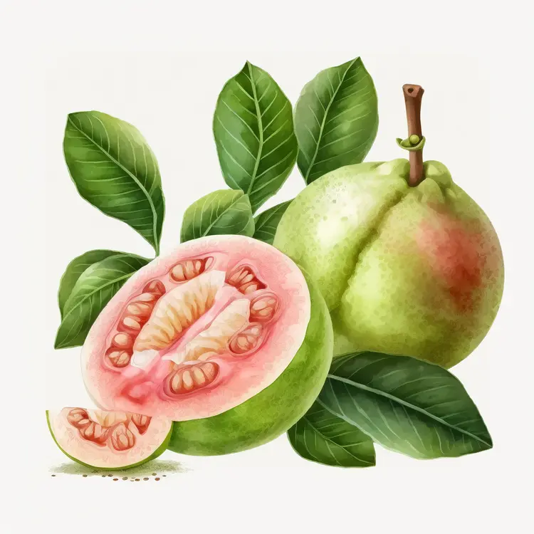 Fresh Green Guava with Leaves