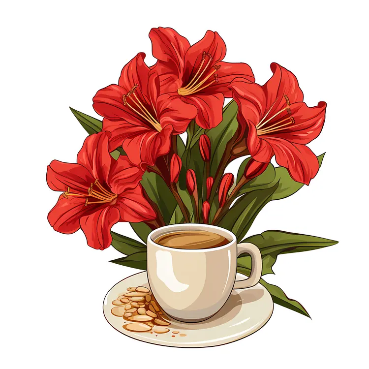 Red Lilies and Coffee Illustration